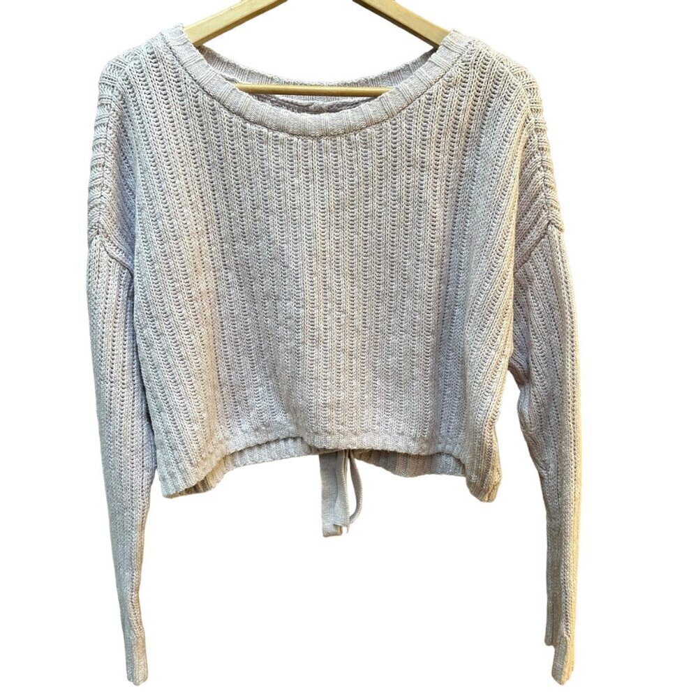 Hollister Chunky Cropped Sweater Lace Up Back‎ Cropped Beige Boho Festival SM